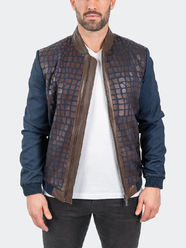 Maceoo Jacket | Leather CobbleStone Navy