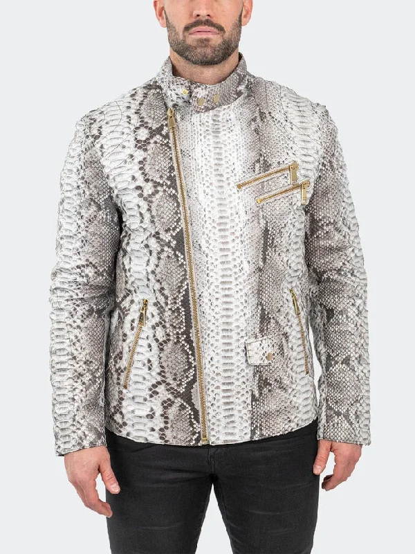 Maceoo Jacket | Leather PythonMamba White