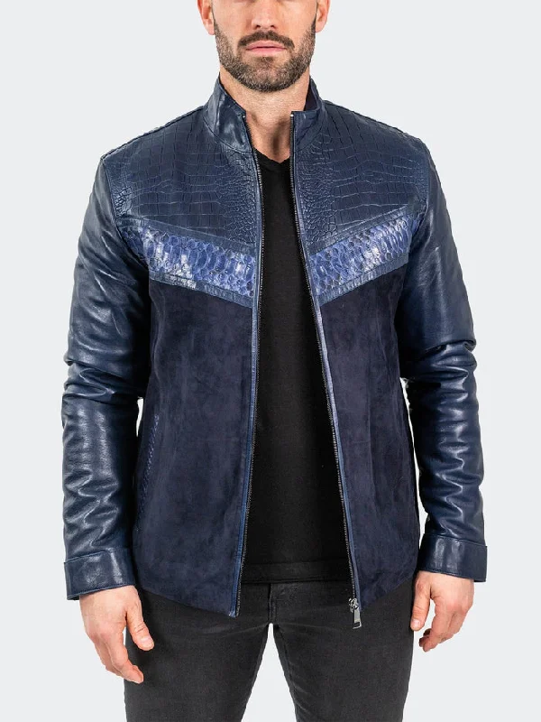 Maceoo Jacket | Leather PythonShield Blue