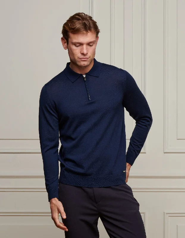 Navy 1/4 Zip L/S Polo