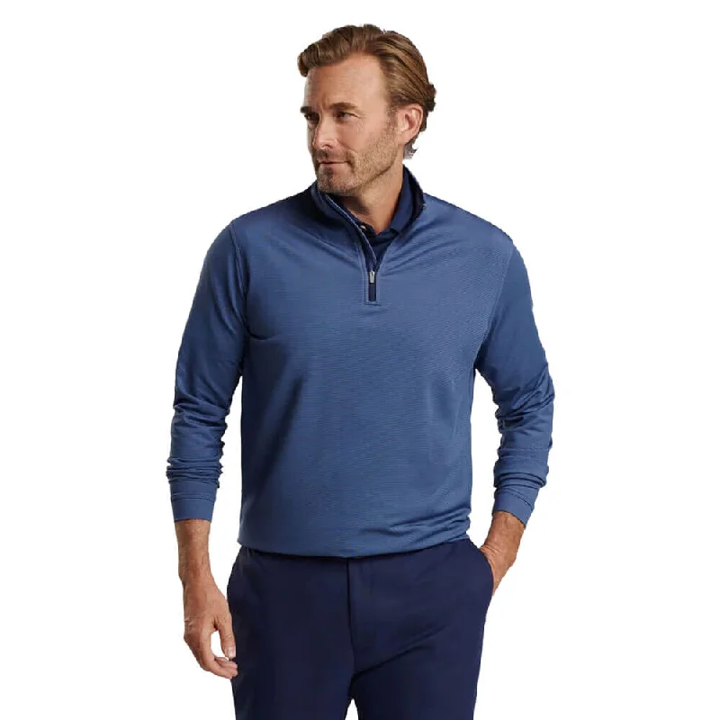 Peter Millar Perth Sugar Stripe Performance 1/4 Zip Pullover Sweater - Navy