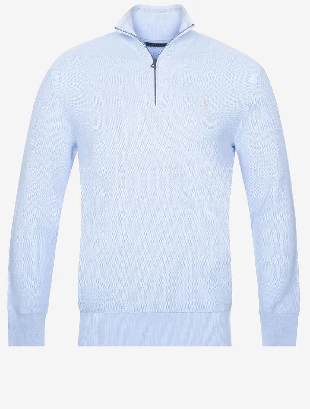 Half Zip Pique Pullover Blue