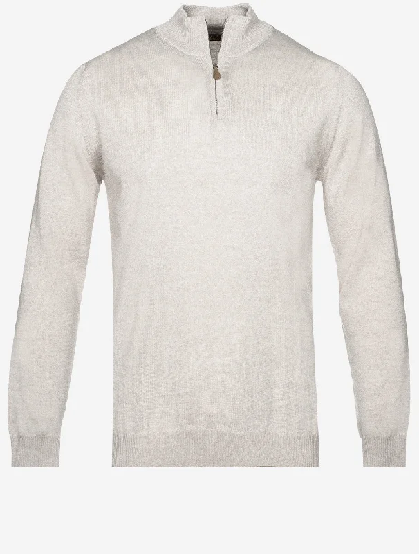 Beige Half Zip Merino Wool Jumper