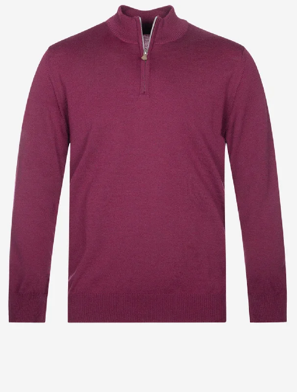 Raspberry Half Zip Merino Wool Jumper