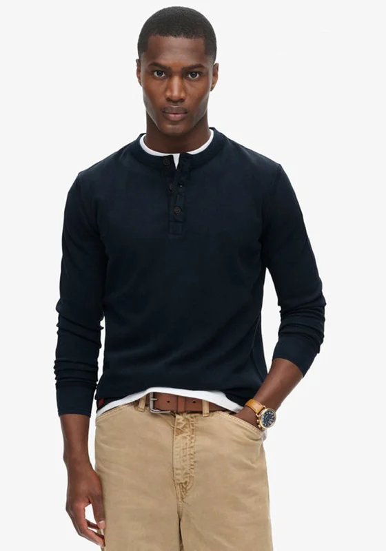 Superdry Vintage Textured Grandad Long Sleeve Top, Eclipse Navy