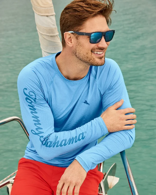 Tommy Bahama Men's IslandZone Chill Time Surf Crew Long Sleeve Rash Guard T-Shirt - Infinity Pool