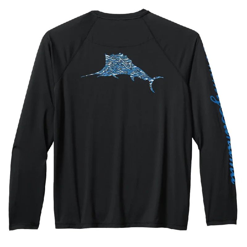 Tommy Bahama Men's IslandZone Chill Time Surf Crew Long Sleeve Rash Guard T-Shirt - Jet Black