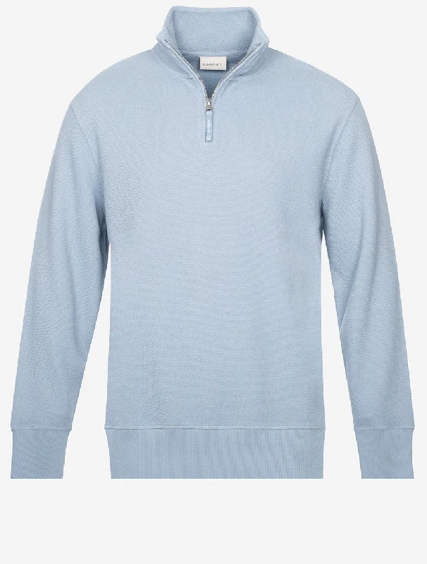 Waffle Texture Half Zip Dove Blue