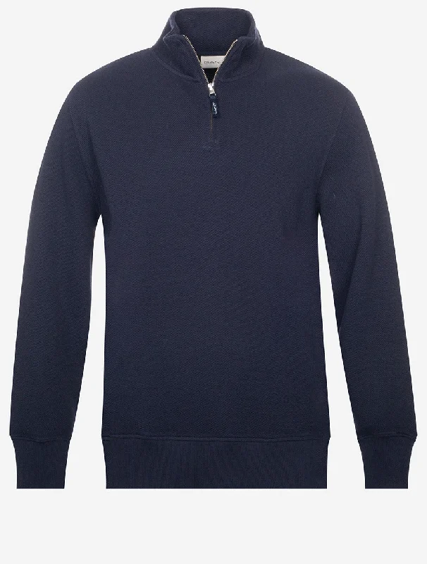 Waffle Texture Half Zip Evening Blue