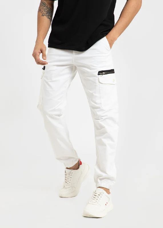 White Elasticated Cargo Pant