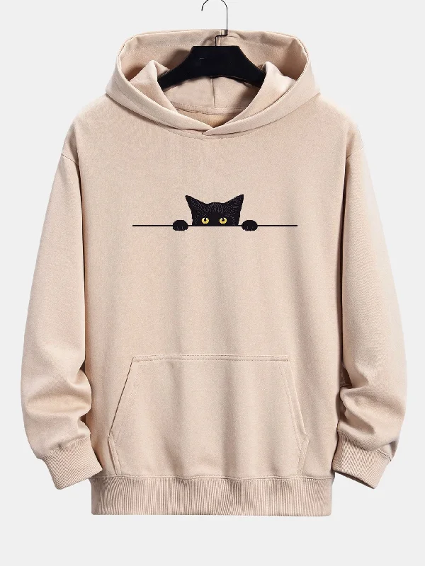 Black Cat Print Relax Fit Hoodie