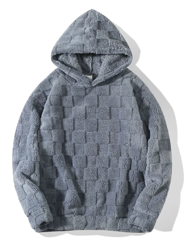 Relax Fit Checkerboard Teddy Hoodie