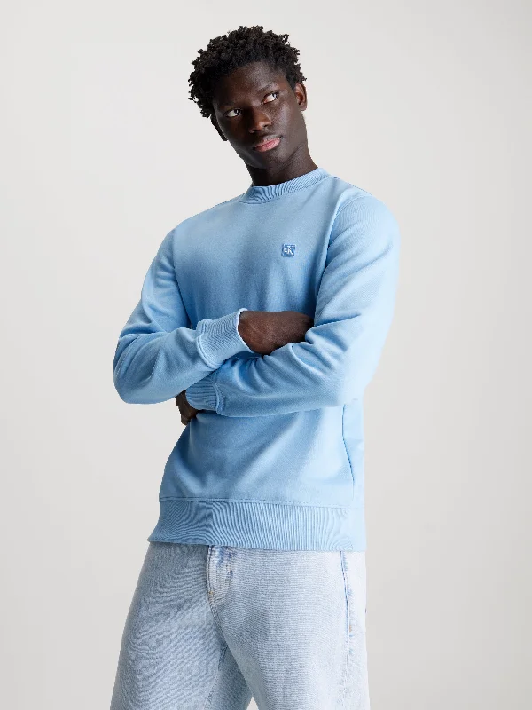 Cotton Terry Badge Sweatshirt in Dusk Blue