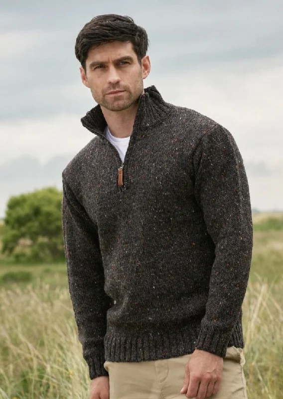 Donegal Wool Mens Half Zip Sweater | Graphite