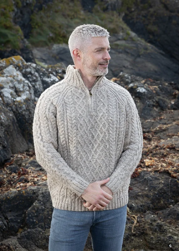 Aran Donegal Zip Sweater | Oatmeal - Clearance