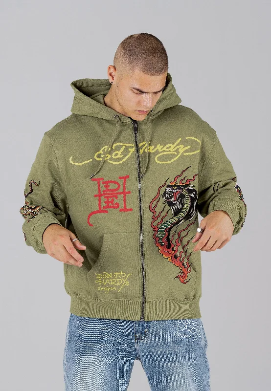 Mens Double-Venom Graphic Hoodie - Khaki