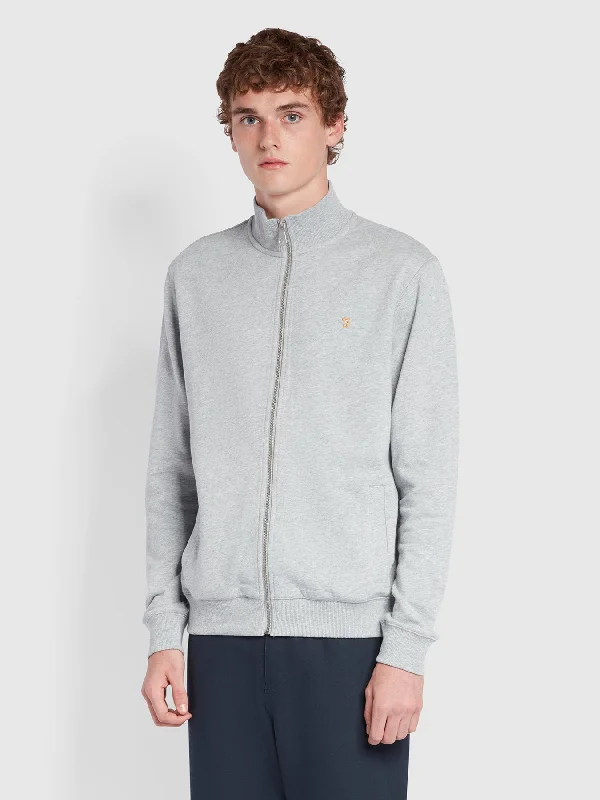 Farah Vance Organic Cotton Full Zip Sweatshirt In Light Grey Marl