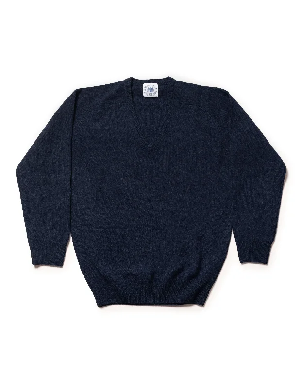 LAMBSWOOL V NECK SWEATER - NAVY