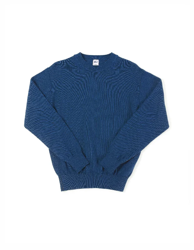 Athleisure Wear Classic Styles SOLID COTTON CREW NECK SWEATER - BLUE